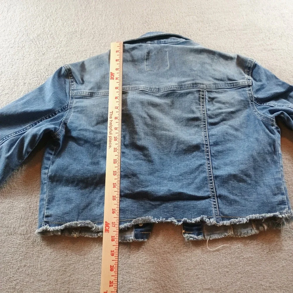 Justice Girls Denim Jacket Blue 12 Cropped Raw Hem Distressed Jean Jacket Trendy